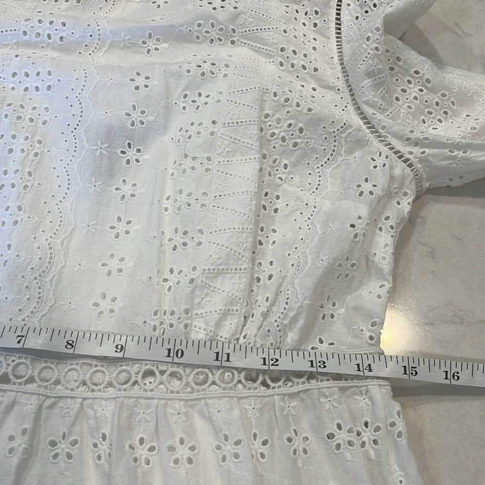 J. Crew White‎ Eyelet Cutout Long Sleeve Lined Dress Size 4